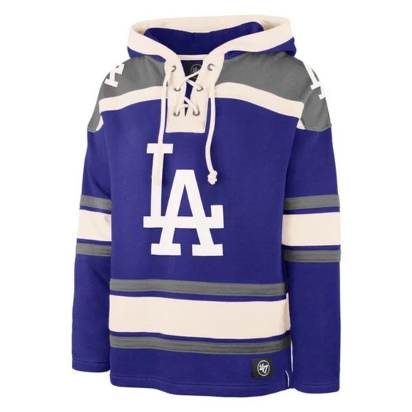 Vintage Retro 47 Brand LA Dodgers varsity baseball jersey jacket laced hoodie
